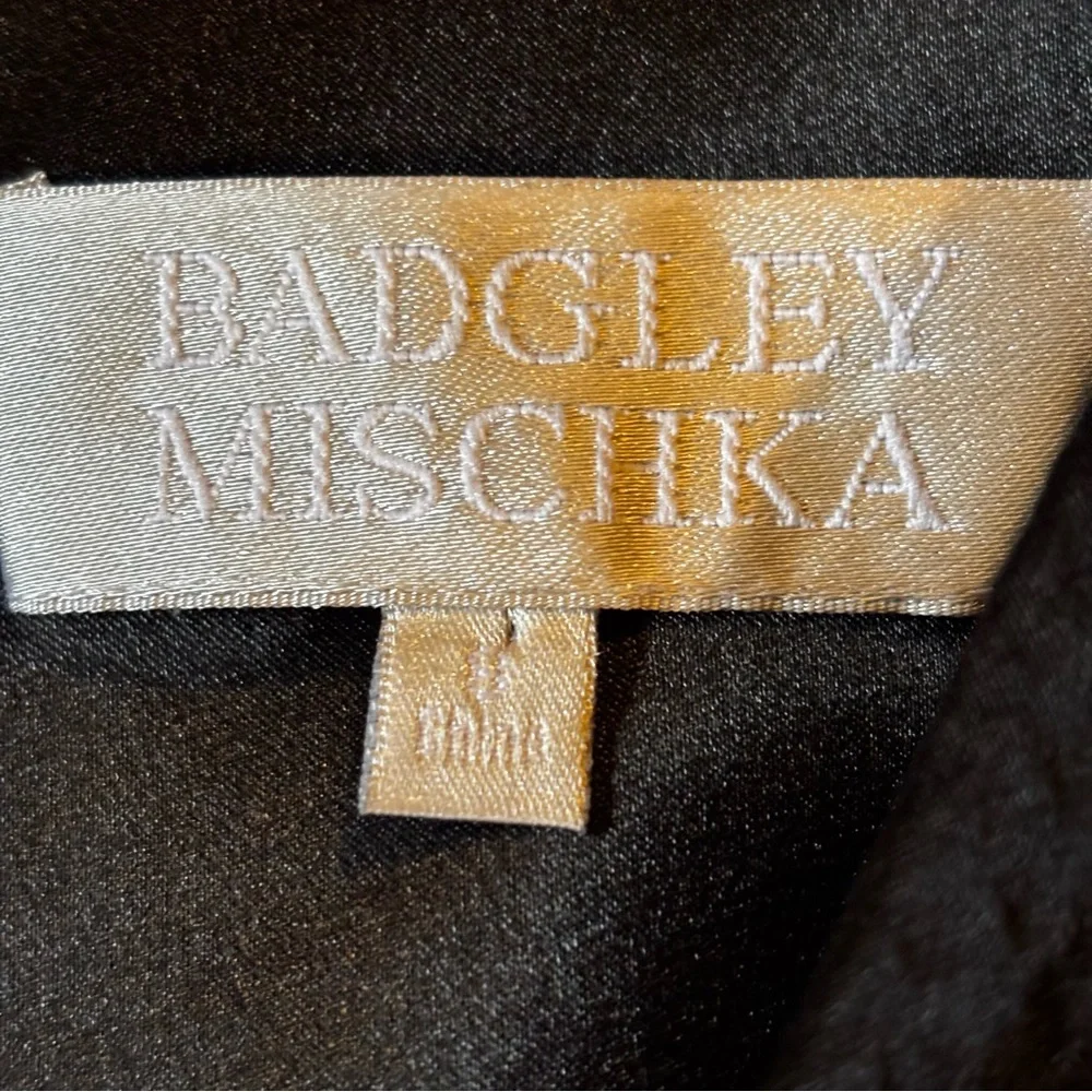 Badgley Mishka Sz 8 Short sleeve Beaded Lace Fit & Flare Silk Black Maxi Dress - Picture 5 of 12